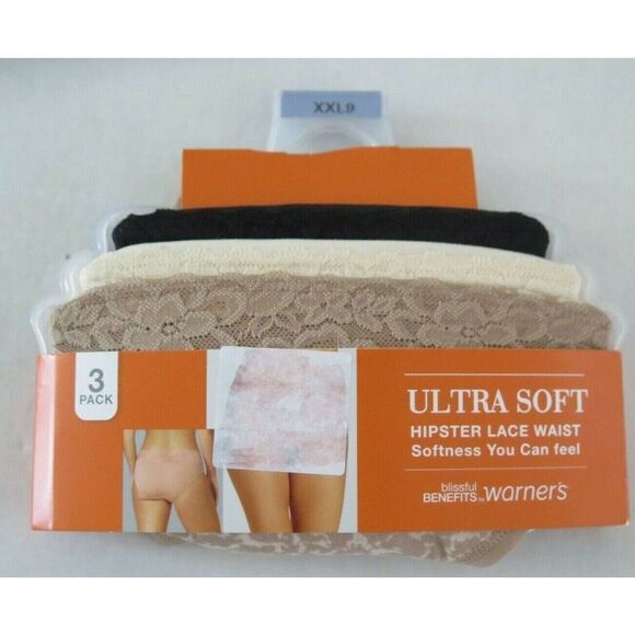 Blissful Benefits by Warner's Women Sz 2XL/9, 3-Pack Hipster Lace Waist Panties - Picture 2 of 3